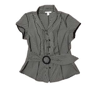 black and white belted top